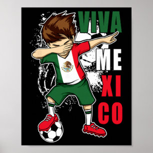 Póster Viva México Niño Fútbol Mexicano Día de la Indepen