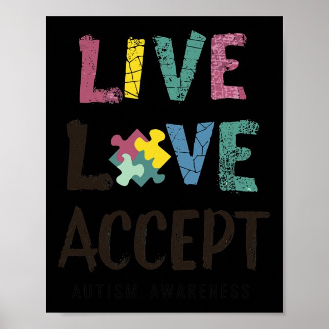 Póster Vive. Amor. Aceptar. - Un Mensaje De Autismo Aware (Frente)