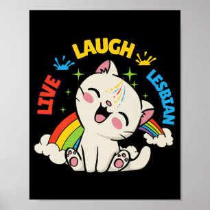 Póster Vive Sonríe Bandera Lesbiana Arcoíris Gato Orgullo