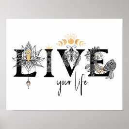 Póster Vive tu vida pez Stars Lotus moon Sun wall Art