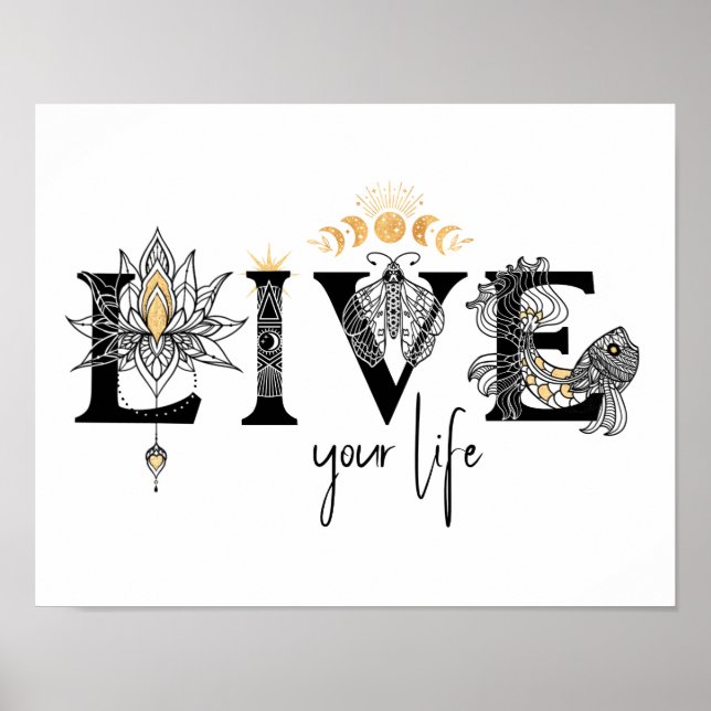 Póster Vive tu vida pez Stars Lotus moon Sun wall Art (Frente)