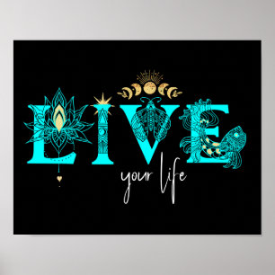 Póster Vive tu vida pez Stars Lotus moon Sun wall Art