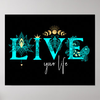 Póster Vive tu vida pez Stars Lotus moon Sun wall Art