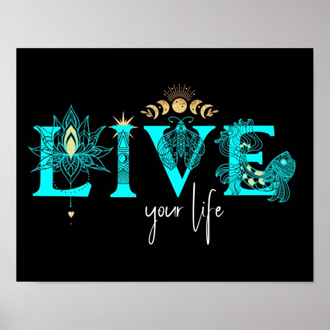 Póster Vive tu vida pez Stars Lotus moon Sun wall Art (Frente)