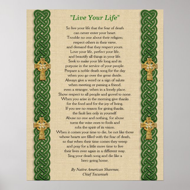 Póster "Vive tu vida" por Chief Tecumseh (Frente)