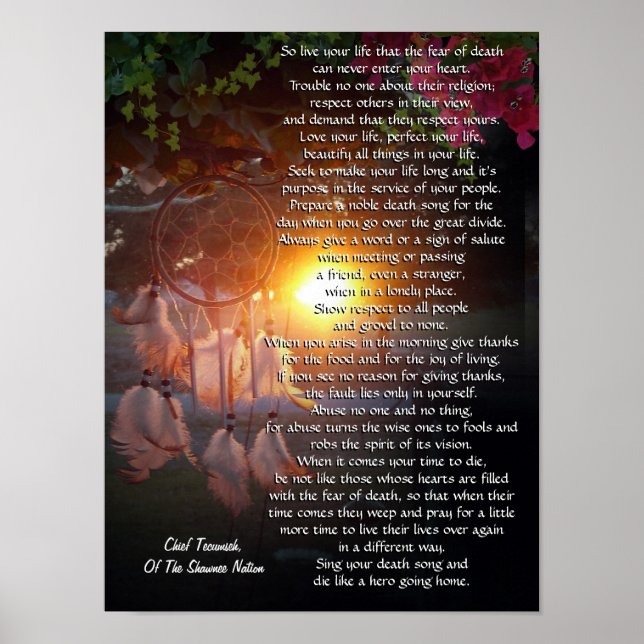 Póster "Vive tu vida" Tecumseh Dreamcatcher sunset (Frente)