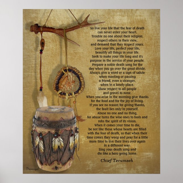 Póster "Vive tu vida" Tecumseh Dreamcatcher y Drum (Frente)