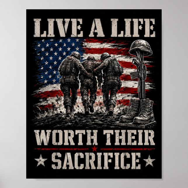 Póster Vive una vida digna de sacrificio veterano militar (Frente)