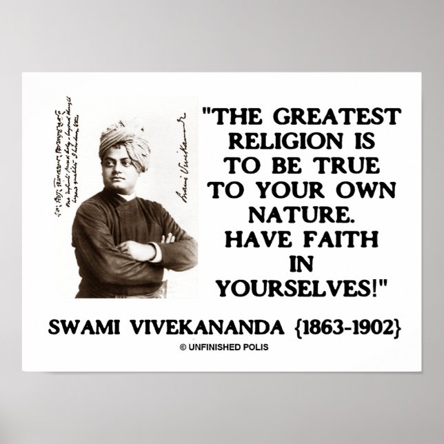 Póster Vivekananda Mayor Religión Para Ser Verdadera (Frente)