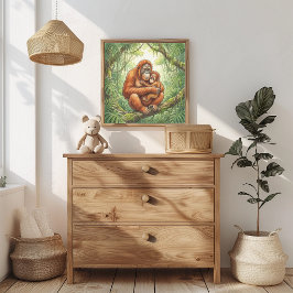 Póster Viverero de mamá orangután y bebé