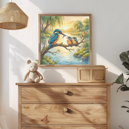 Póster Viverito de Mamá Martín Pescador y Polluelos