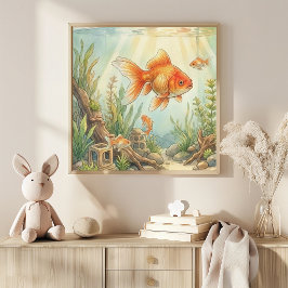 Póster Viverito de Pez Dorado Mama y Bebés
