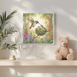 Póster Vivero Colibrí Mamá y Crías