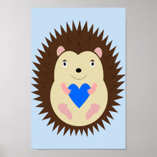 Póster Vivero de corazón azul niño pequeño erizo