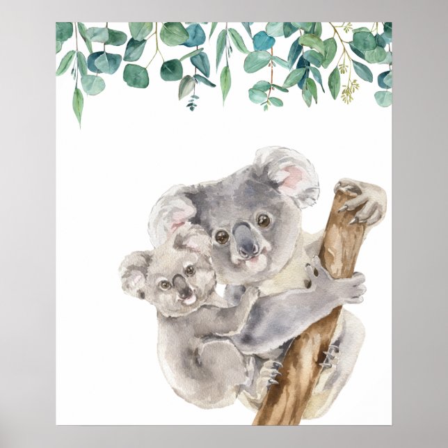 Póster Vivero de Koalas Australianos de Madre y Bebé (Frente)