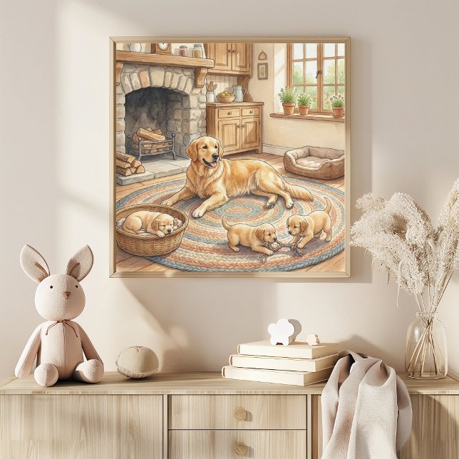 Póster Vivero de mamá Golden Retriever y cachorros (Subido por el creador)