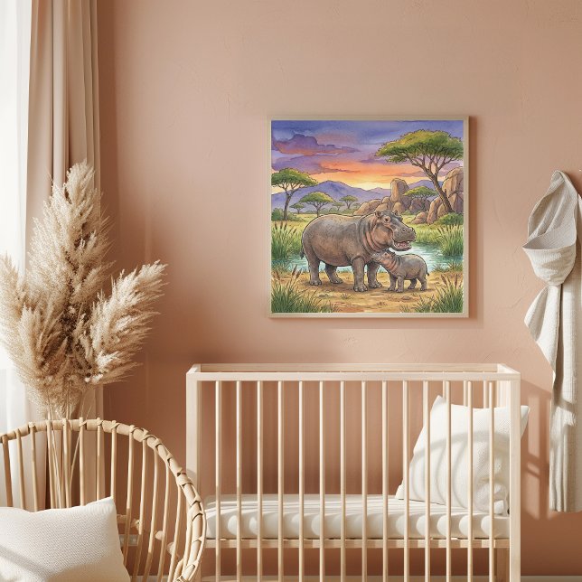 Póster Vivero de mamá hipopótamo y ternero (Subido por el creador)