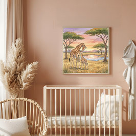 Póster Vivero de Mamá Jirafa y Cría