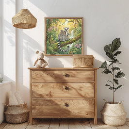 Póster Vivero de Mamá Lemur y Bebés