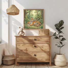 Póster Vivero de Mamá Tigre y Cachorros