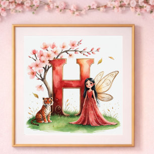 Póster Vivero de Niña Carta H Hada Floral