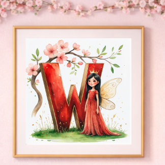 Póster Vivero de Niña Carta W Hada Floral