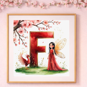 Póster Vivero de Niña Letra F Hada Floral