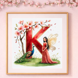 Póster Vivero de Niña Letra K Hada Floral