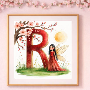 Póster Vivero de Niña Letra R Hada Floral