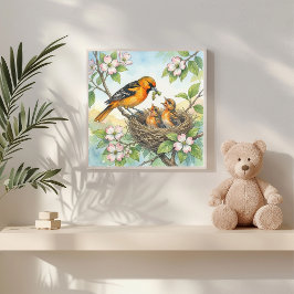 Póster Vivero de Orioles y Polluelos Mamá