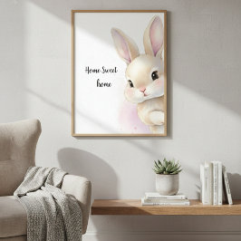 Póster Vivero Floral Bosque de Conejo Bebé Acuarela 