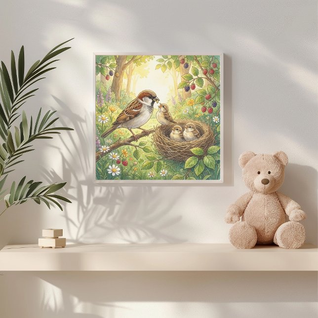 Póster Vivero Mama Gorrión y Polluelos (Subido por el creador)