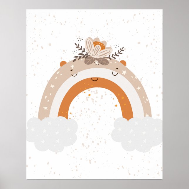 Póster Vivero moderno escandinavo lindo arcoíris con flor (Frente)