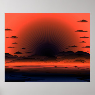 Póster Vivid Dark Sunburst Beach Sky