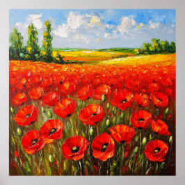 Póster Vivid Field of Blooming Red Poppies