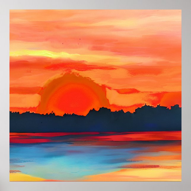 Póster Vivid Ocean Sunset en Fiery Naranja (Frente)