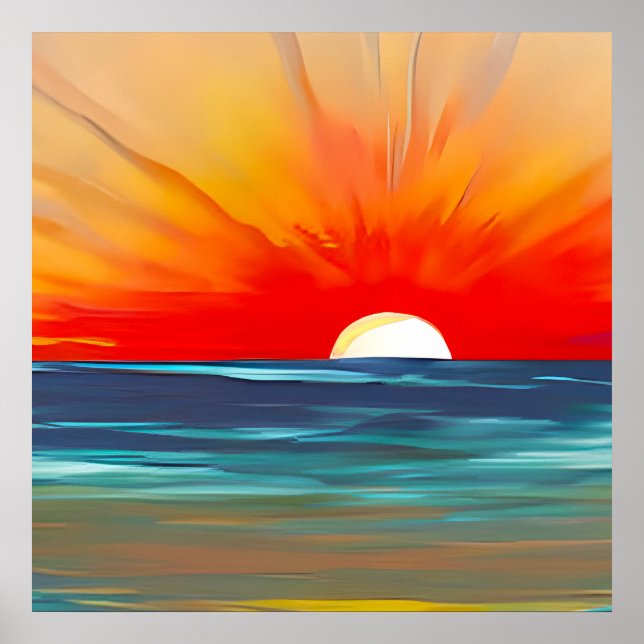 Póster Vivid Ocean Sunset en Naranja y azul (Frente)