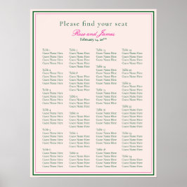 Póster Vivid Pink Wedding Seating Chart