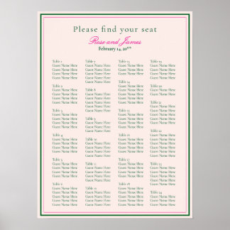 Póster Vivid Pink Wedding Seating Chart