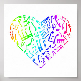 Póster Vivid Rainbow Music Notes Heart Poster