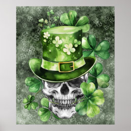 Póster Vivid Skull with Green Hat Illustration