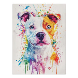 Póster Vivid Watercolor Pitbull Mix Portrait | Colorful