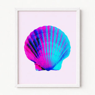Póster Vívido rosa caliente y concha de caparazón azul aq