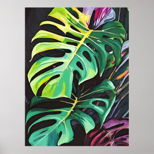 Póster Vívido trópico Monstera deja huella artprint