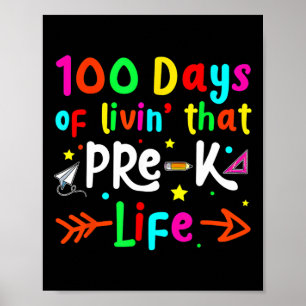 Póster Viviendo 100 Días En La Escuela Niños Maestros Pre