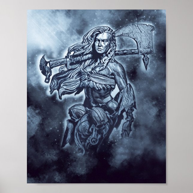 Póster VIVIENDO A Shieldmaiden Fierce Female Warrior Art (Frente)