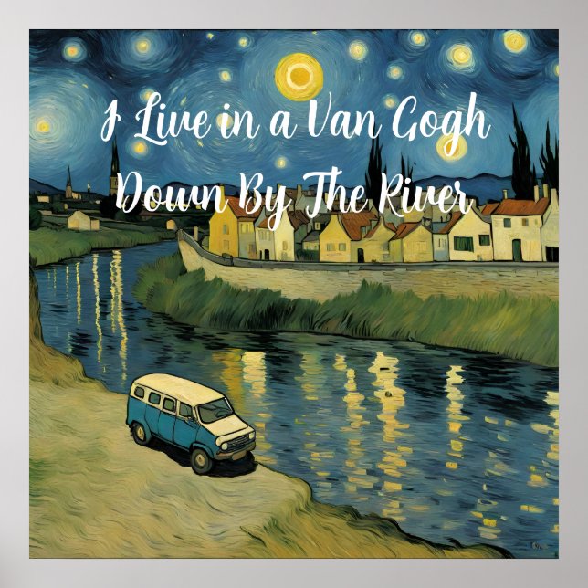 Póster Vivo en un Van Gogh abajo por la parodia del río (Frente)