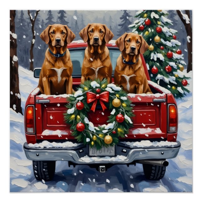 Póster Vizsla Christmas Red Truck Holiday (Anverso)