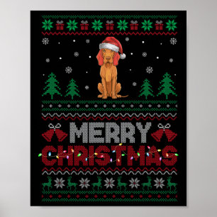 Póster Vizsla Dog Amantes de Santa Hat Iluminación de árb