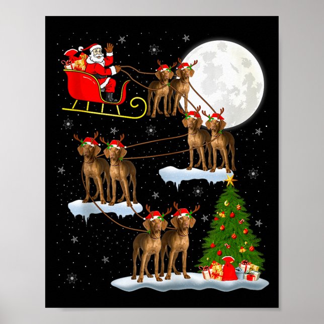 Póster Vizsla Dog Santa Sleigh Flying Funny Magical Chris (Frente)